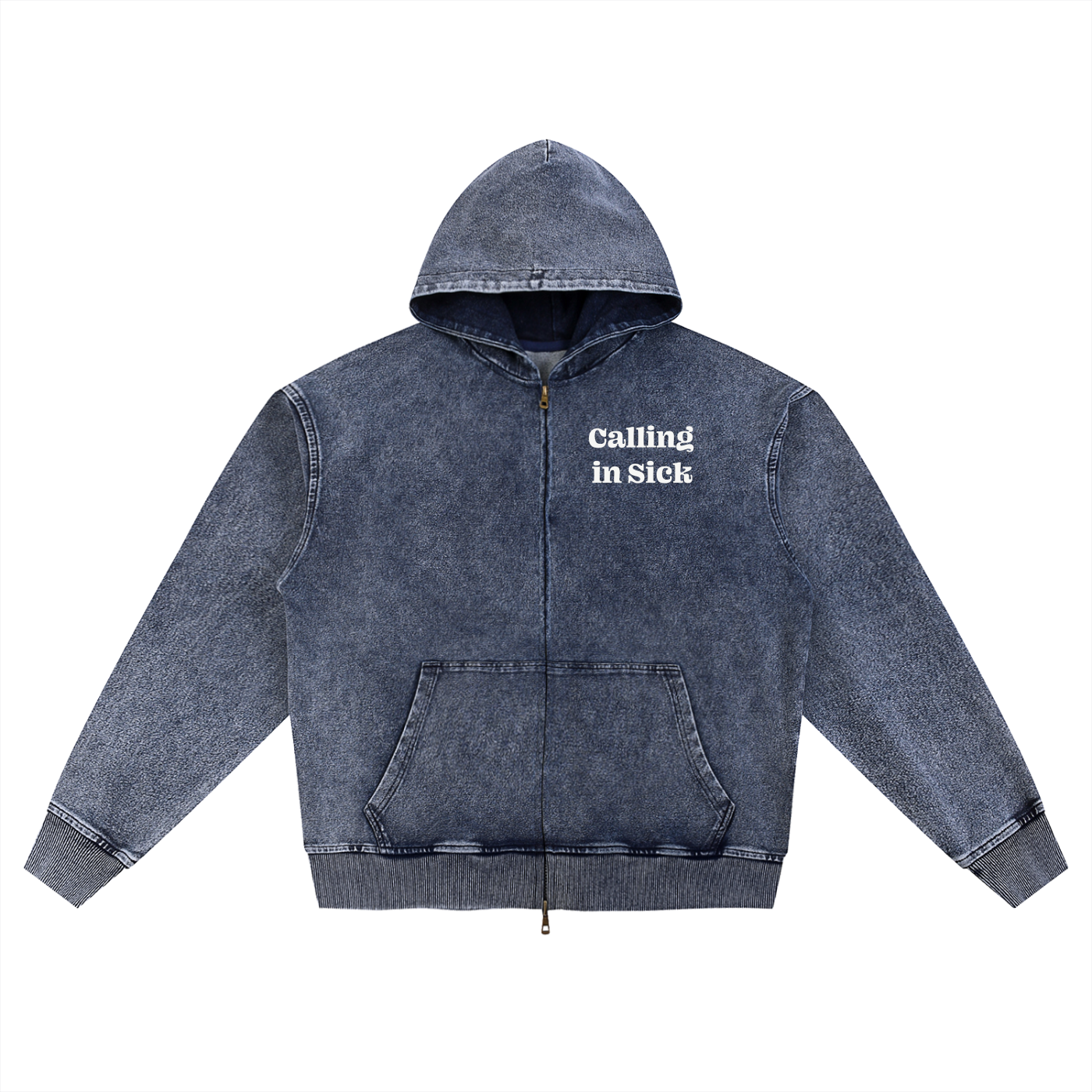 Calling in Sick Snow Wash Oversized Zip-Up Hoodie