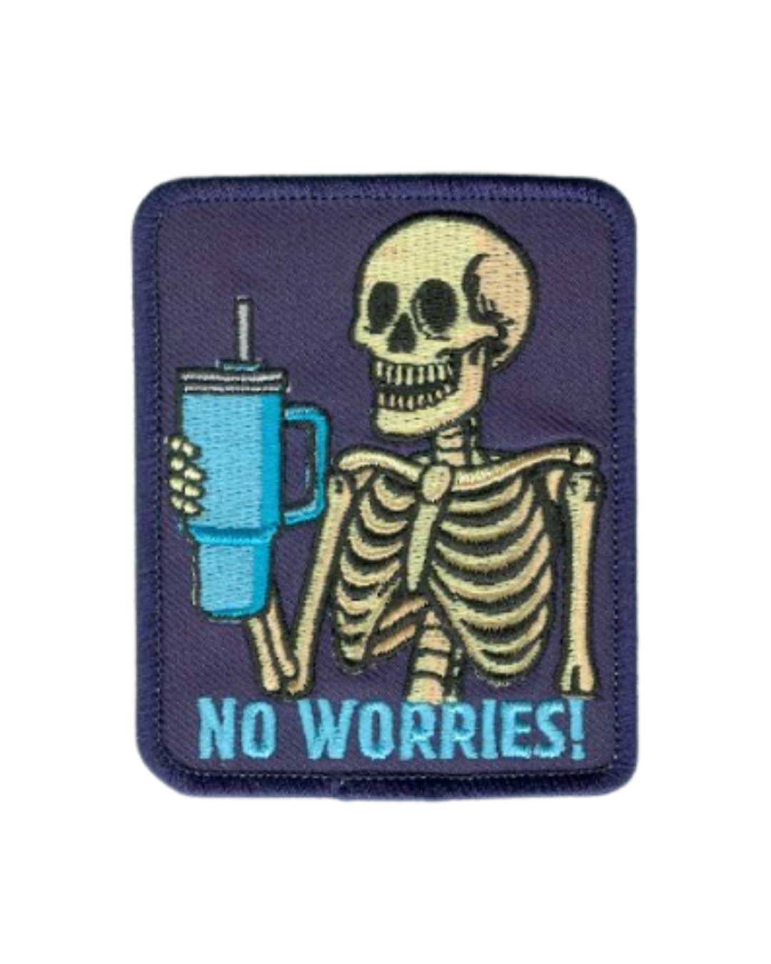 No Worries Skeleton – Iron-On Patch (2.5" x 3")